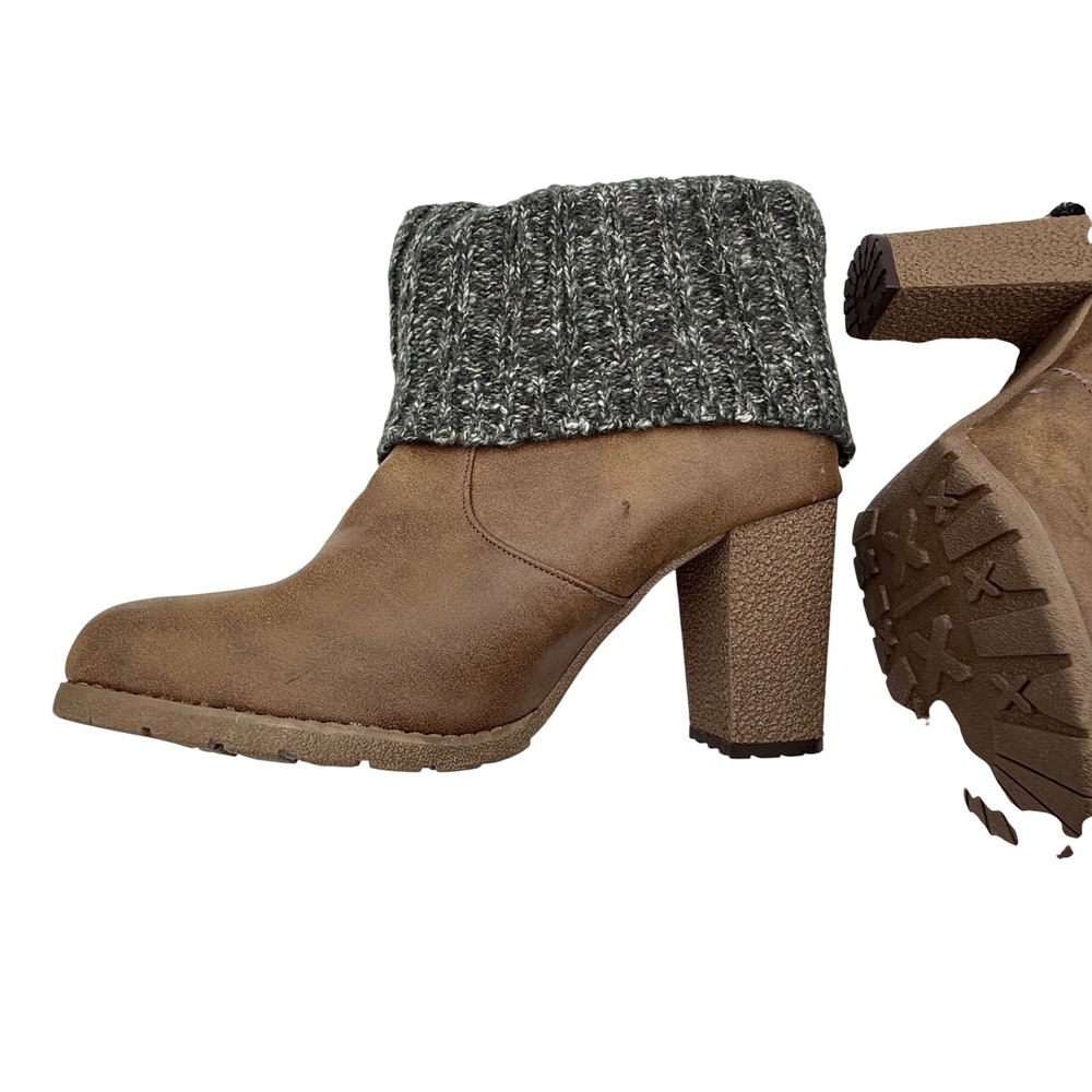 Muk Luks Womens Brown Knit Cuff Block Heel Ankle Boots 17286 Ivory Size 10